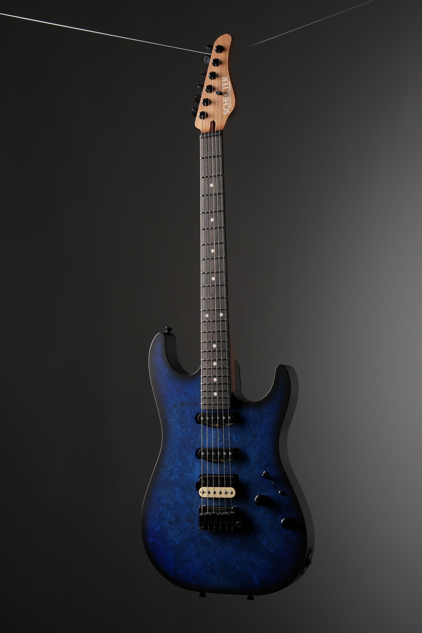 Schecter USA Custom Shop Sunset Custom II Electric Guitar in Ocean Blue Burst Burl