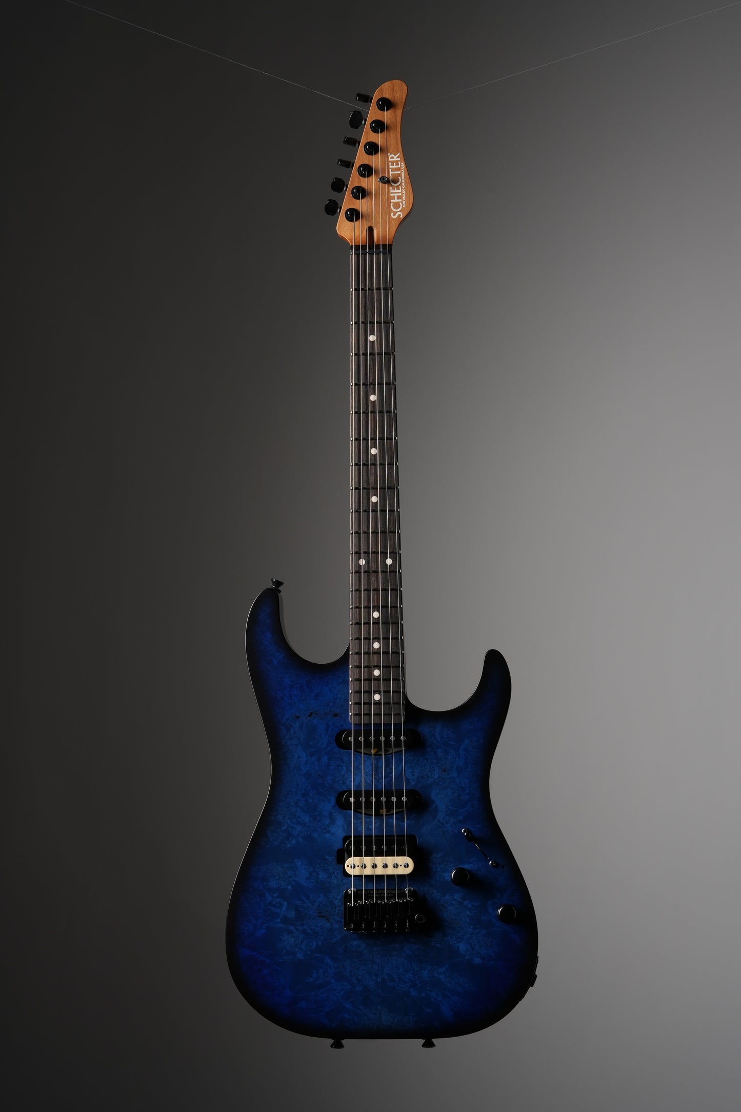 Schecter USA Custom Shop Sunset Custom II Electric Guitar in Ocean Blue Burst Burl
