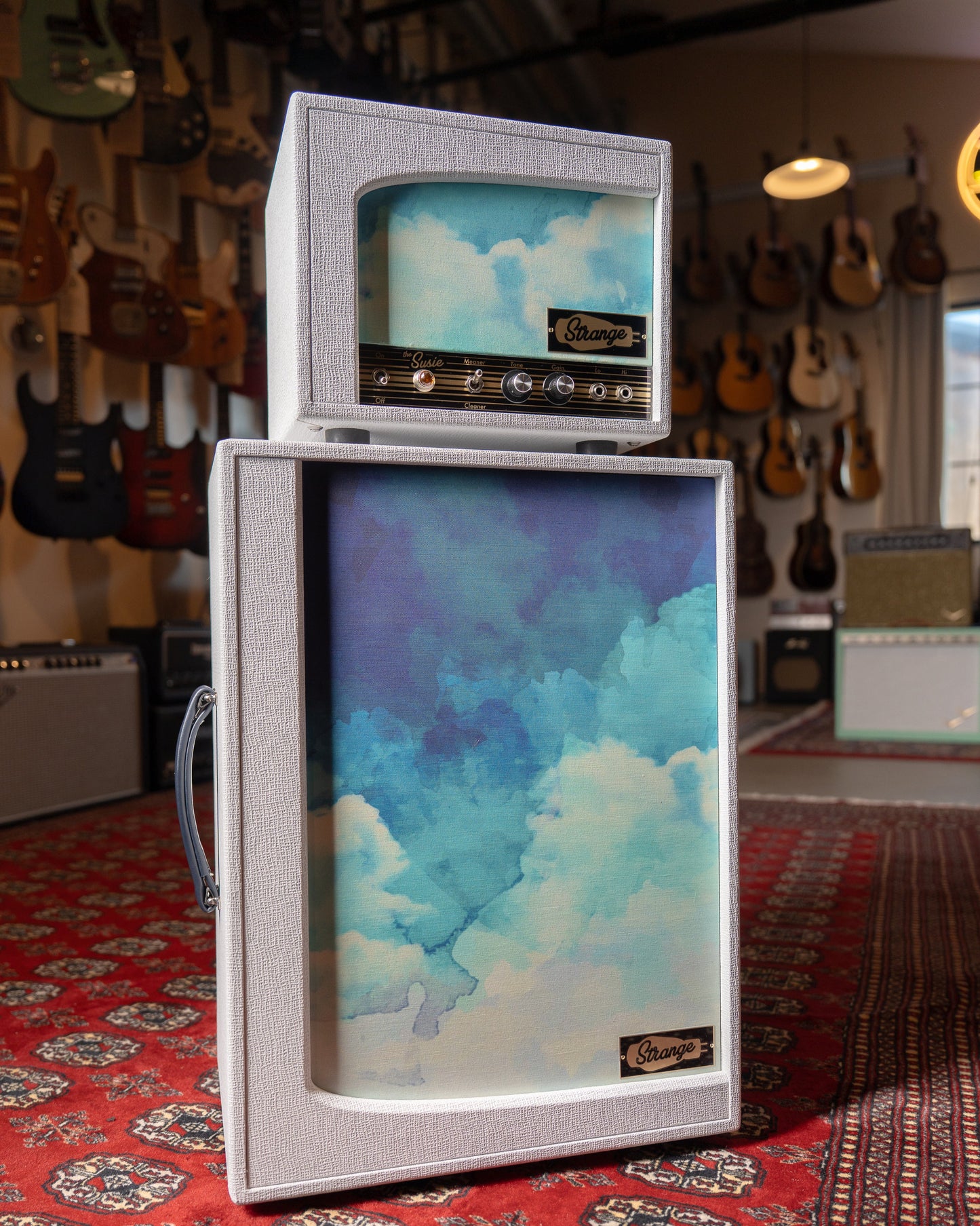 Strange Audio Electronics The Susie 5w Tube Guitar Amp Head w/ 2x10" Cab - White Tolex w/ Hand-painted Clouds Grille