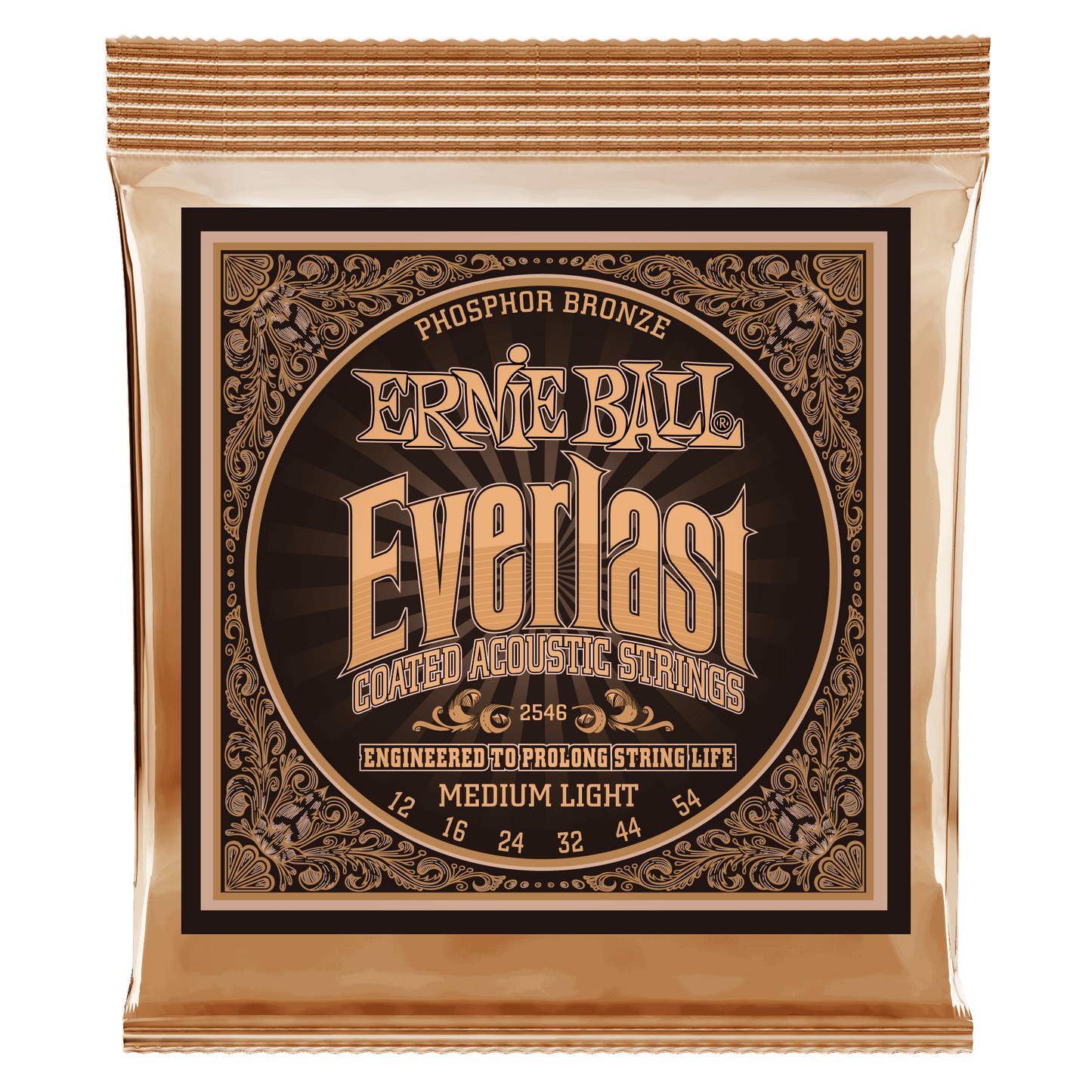 Ernie Ball Medium Light Everlast Coated Phosphor Bronze Acoustic Guitar Strings 12-54 Gauge