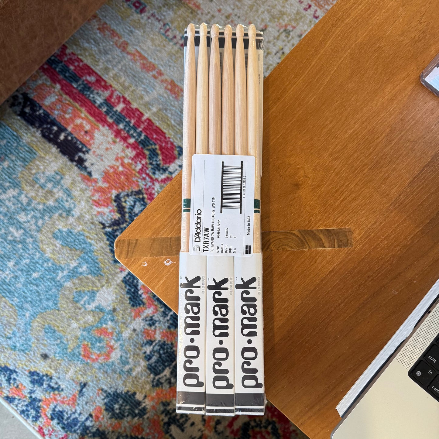 D'addario Classic Forward 7A Raw Hickory Oval Wood Tip Promark Drum Sticks