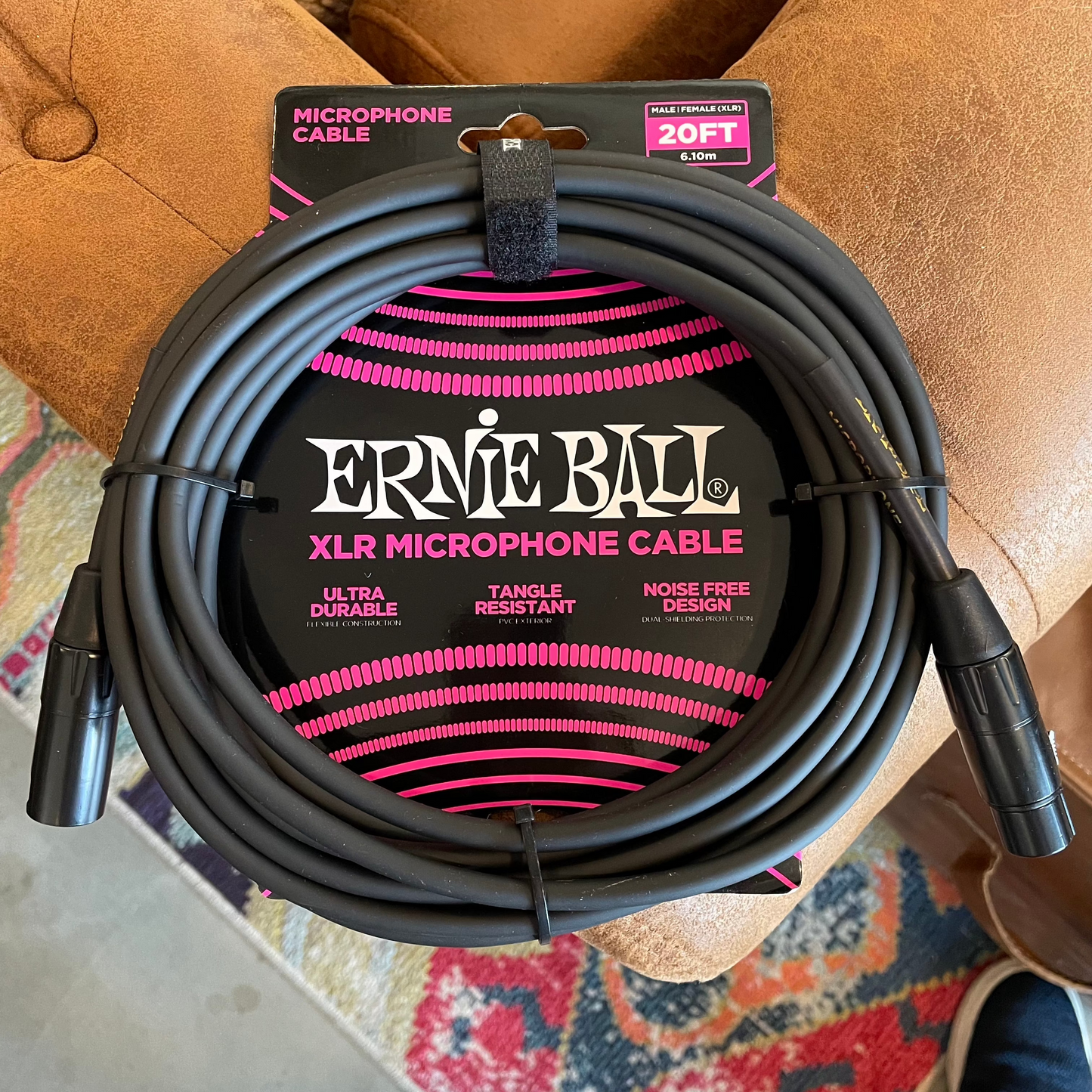 Ernie Ball Braided XLR Microphone Cable Male/Female 20ft - Black