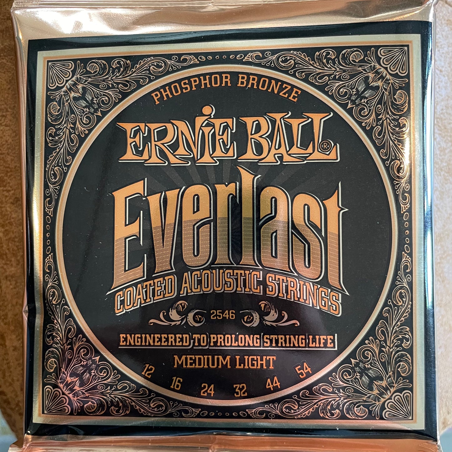 Ernie Ball Medium Light Everlast Coated Phosphor Bronze Acoustic Guitar Strings 12-54 Gauge