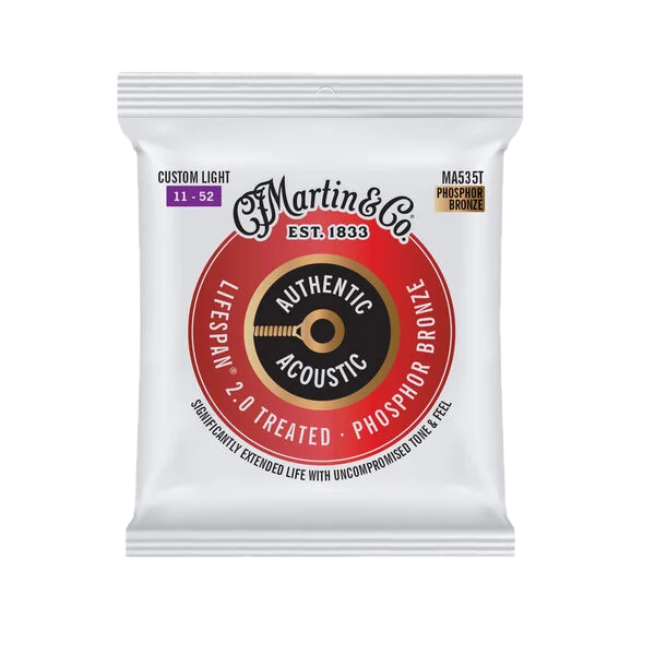 Martin MA535T .011-.052 Authentic Acoustic Lifespan 2.0 Treated 92/8 Phosphor Bronze Guitar Strings Custom Light