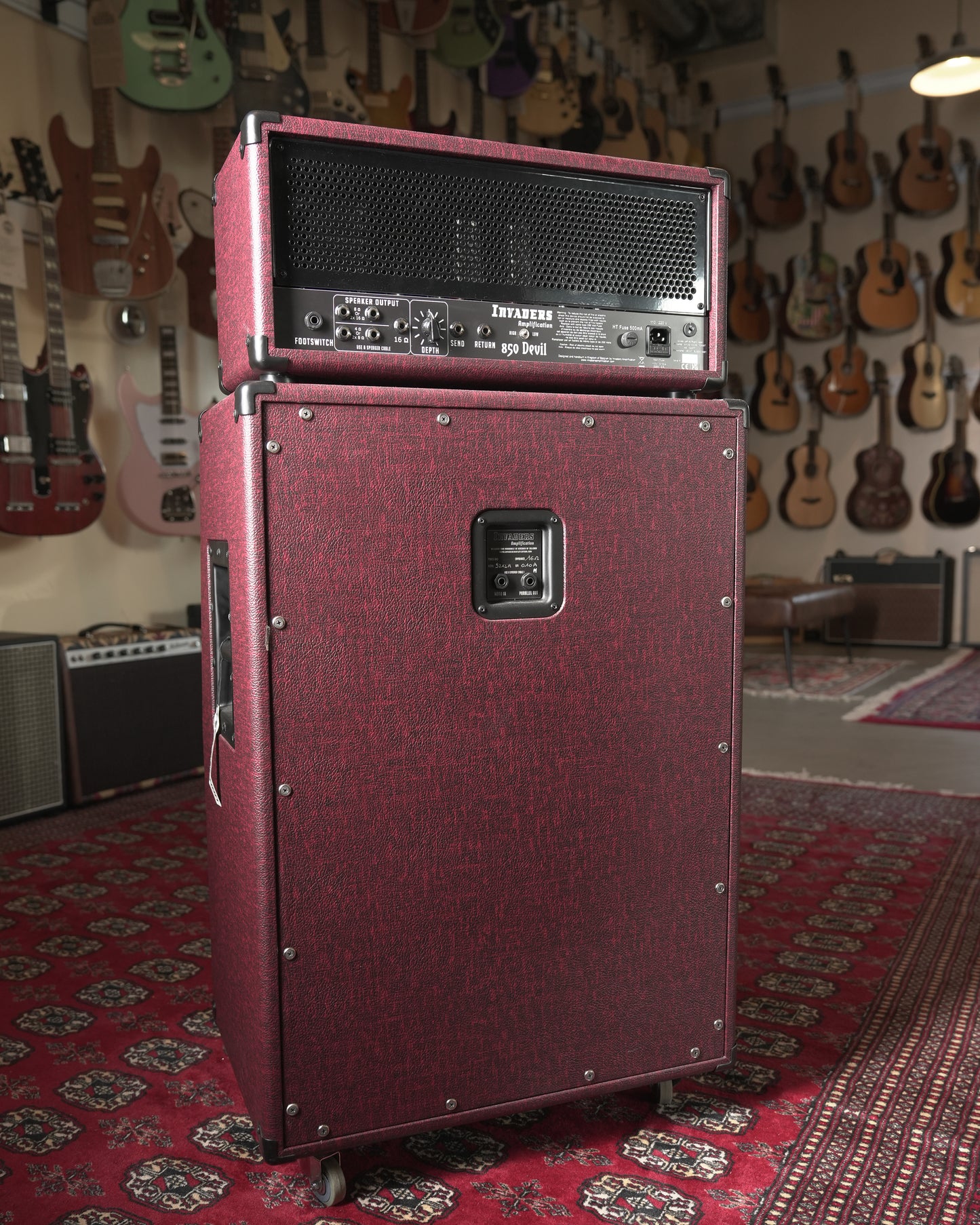 Invaders Amplification 850 Devil Dual Masters 50w Tube Guitar Amp Head w/ Series 9 2x12” Guitar Amp Cabinet - Redwine