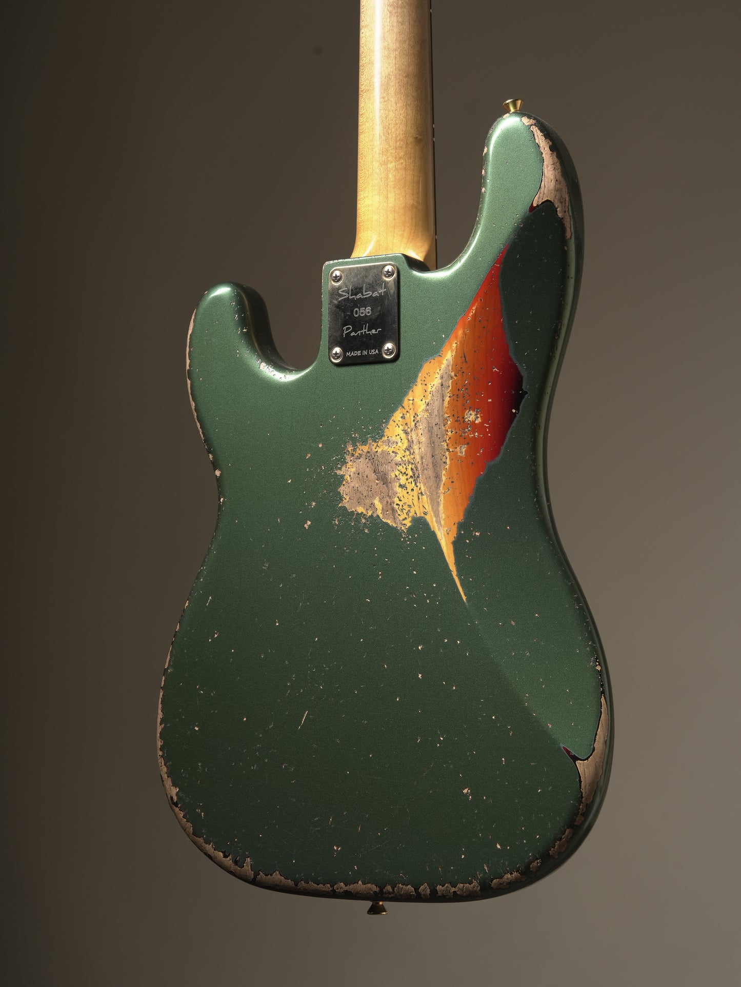 Shabat Panther electric bass - Aged British Racing Green over Sunburst, incl. OHSC