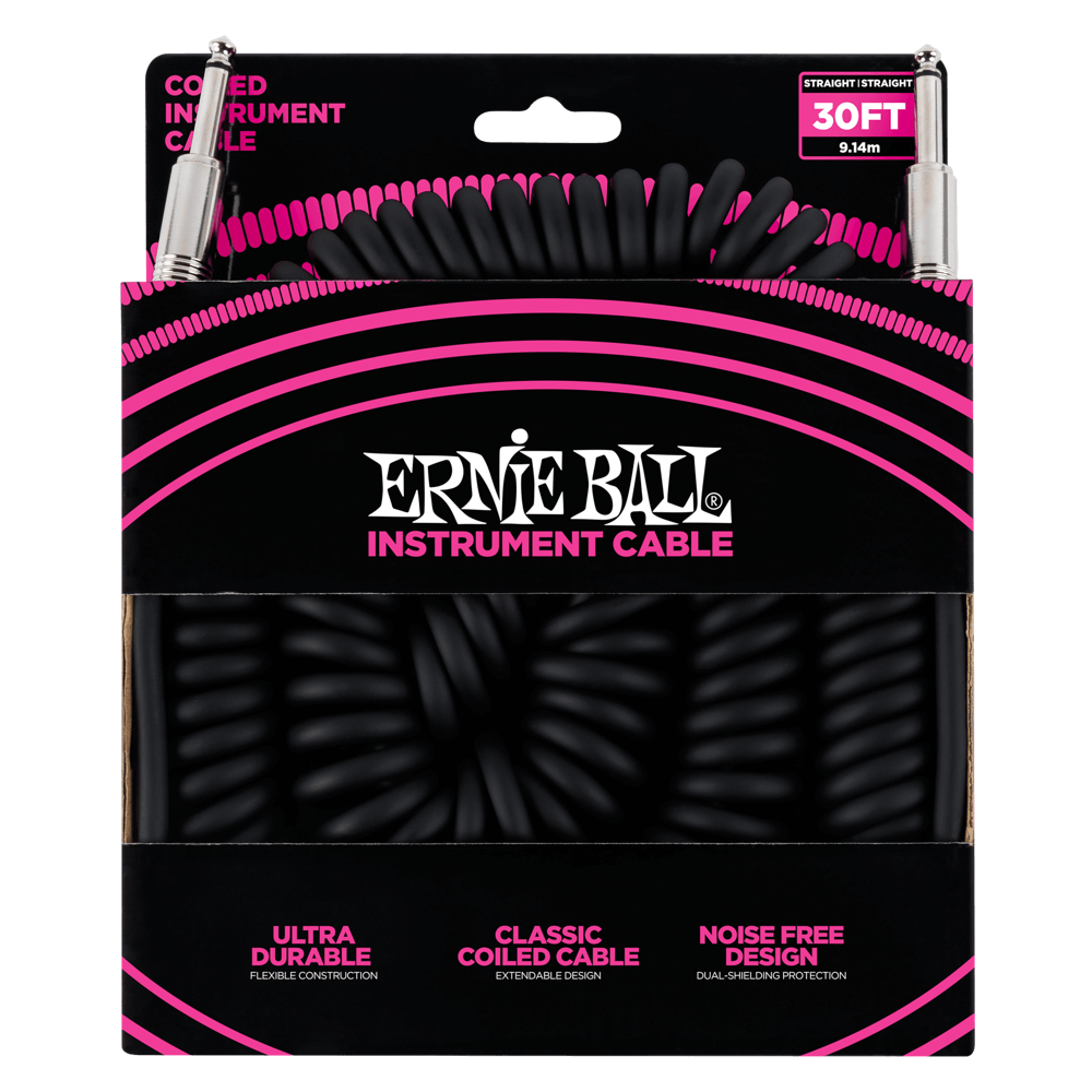 Ernie Ball Coiled Instrument Cable Straight/Straight 30ft - Black