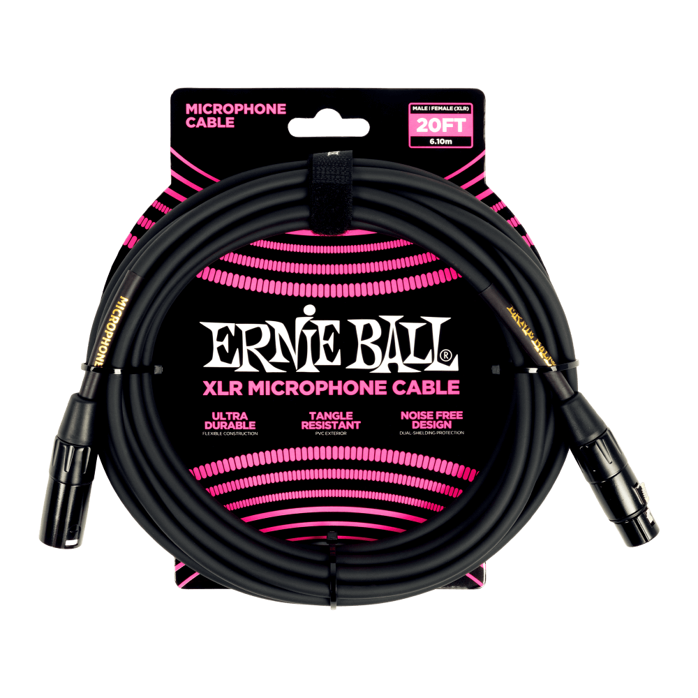 Ernie Ball Braided XLR Microphone Cable Male/Female 20ft - Black