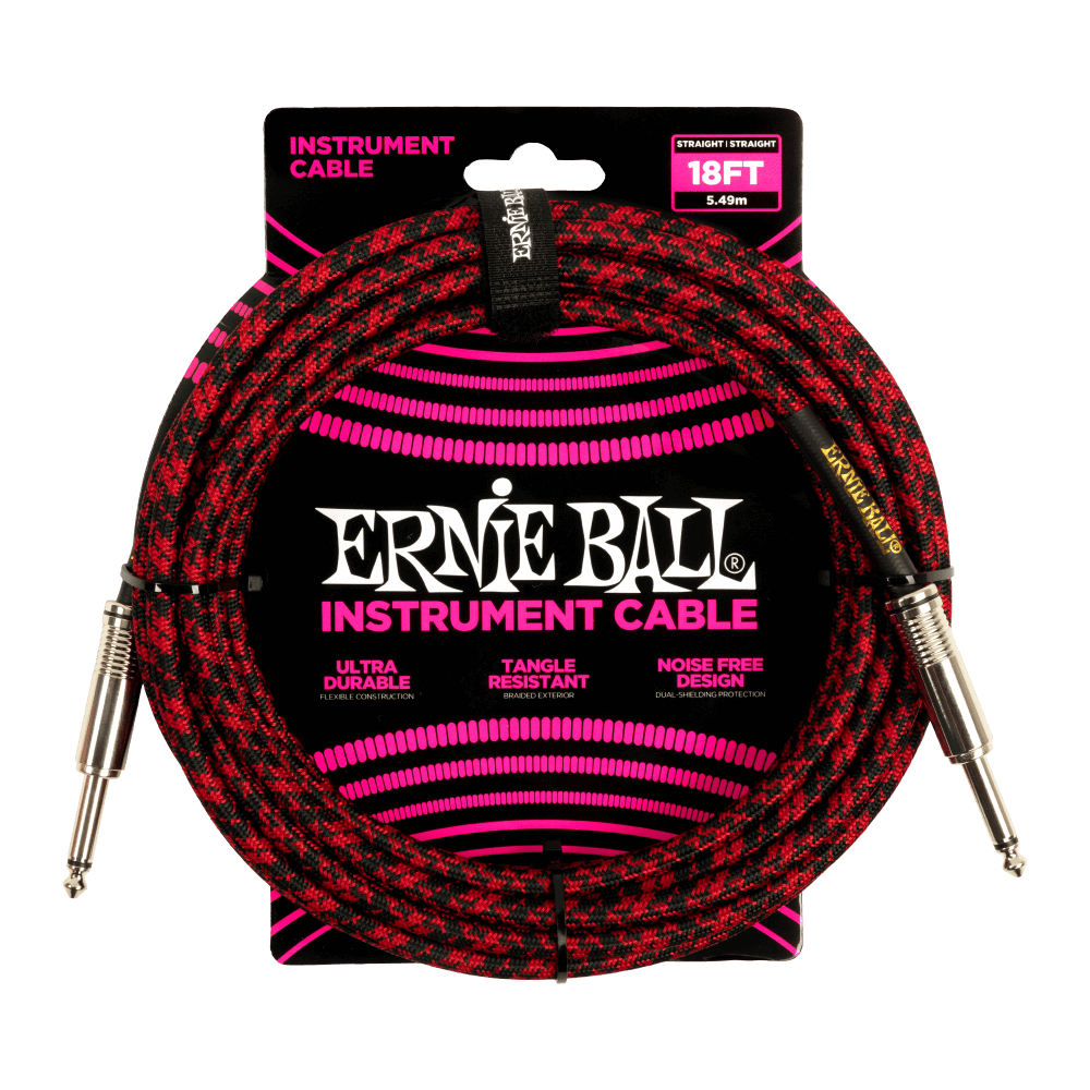 Ernie Ball Braided Instrument Cable Straight/Straight 18ft - Red/Black