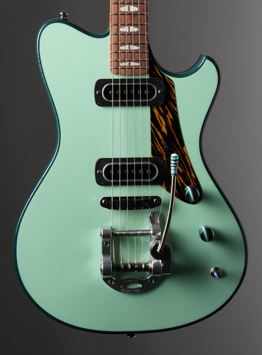 Powers Electric Limited Edition A-Type PF42 Hollowbody Electric Guitar - Two-Tone Mint/Fjord Green, w/ OHSC