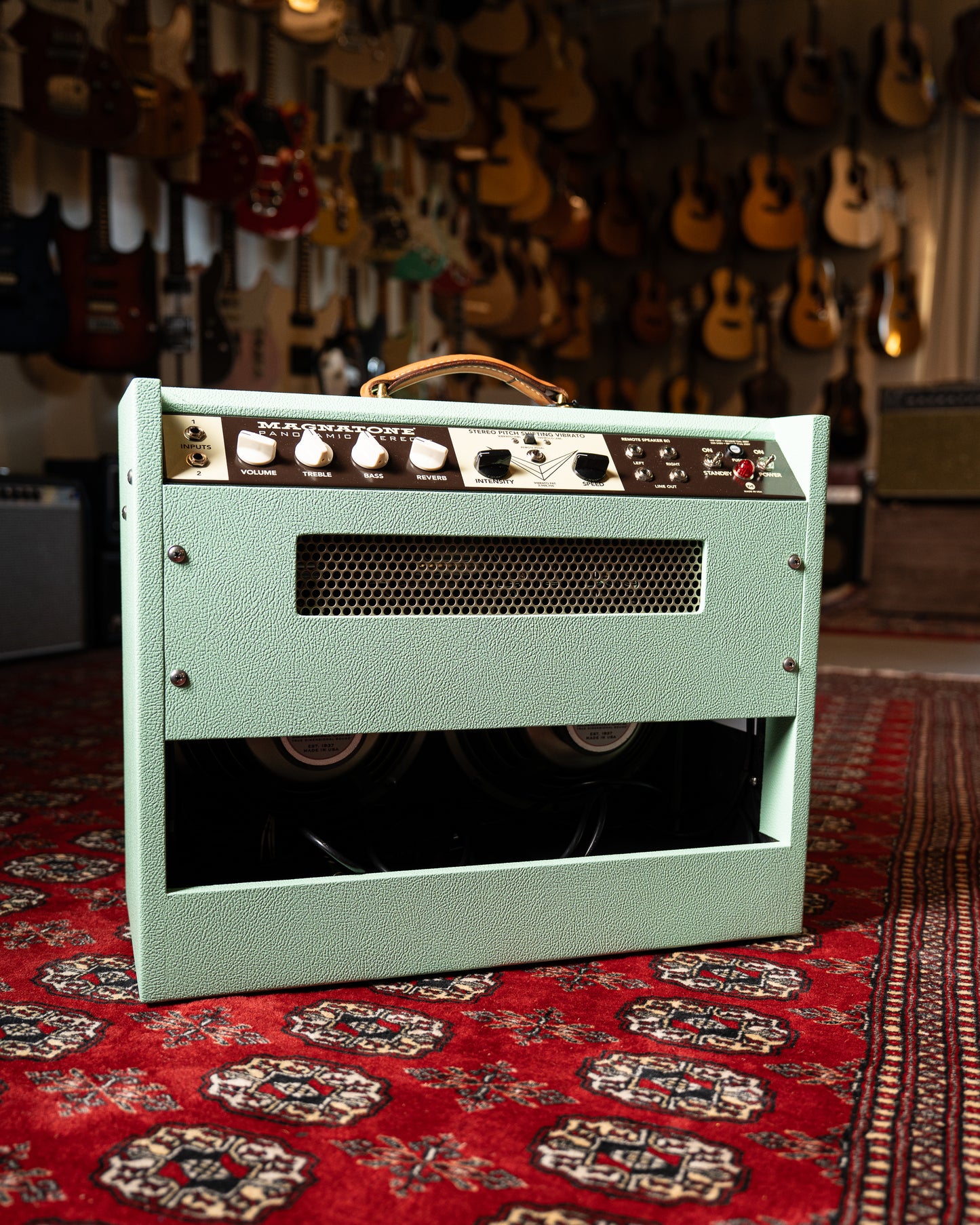 Magnatone Panoramic Stereo 12w + 12+ 2x10" Tube Guitar Amp Combo - Custom Seafoam Green w/ White Sparkle Grille