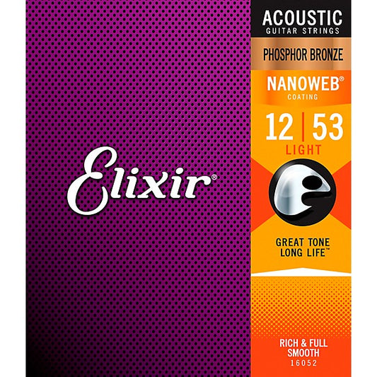 Elixir Acoustic Guitar Strings Phosphor Bronze Nanoweb Light 12-53 - 16052