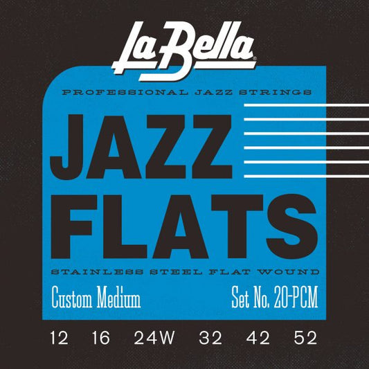 La Bella 20-PCM Custom Medium Stainless Steel Jazz Flats Electric Guitar Strings - .012-.052