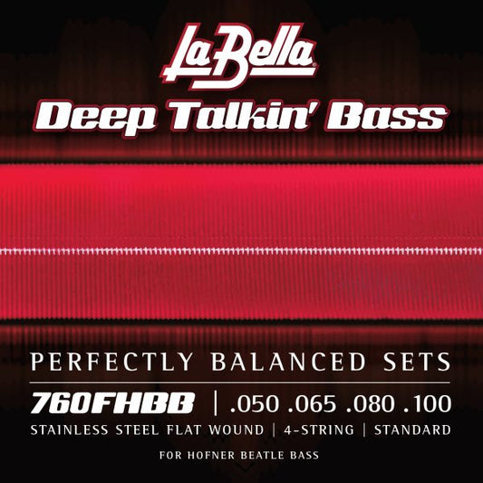 La Bella Deep Talkin' Bass Stainless Steel Flat Wound Electric Bass Strings 50-100 Gauge - For Höfner Beatle Bass - 760FHBB
