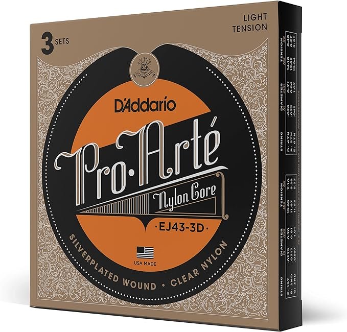 D'Addario Guitar Strings - Pro-Arte Classical Guitar Strings - EJ43-3D - Nylon Guitar Strings - Silver Plated Wound, Nylon Core - Light Tension, 3-Pack