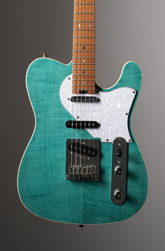 Aria Pro II Nashville Flame Maple Top Electric Guitar - Seafoam Green