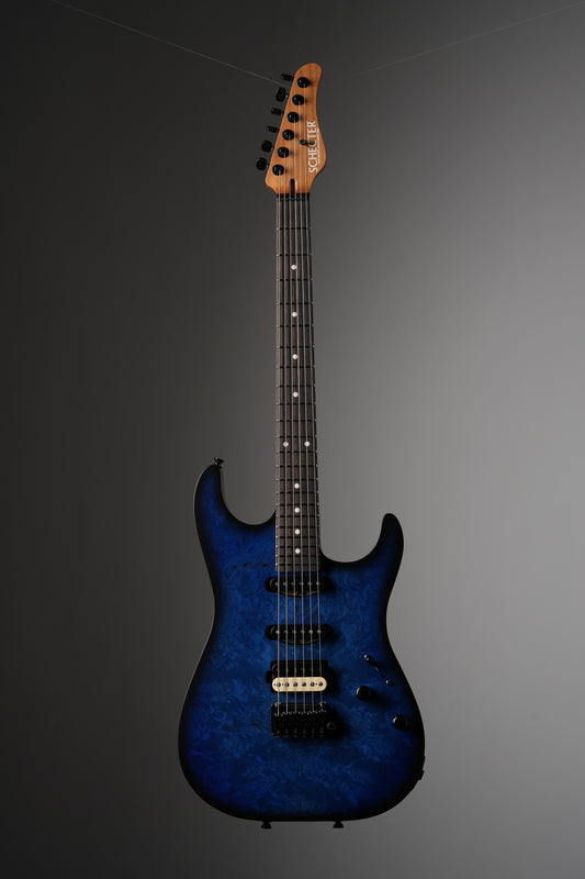 Schecter USA Custom Shop Sunset Custom II Electric Guitar - Ocean Blue Burst Burl, w/ OHSC