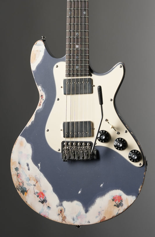 Liggett Guitars Taurus Electric Guitar - Heavy Relic Metallic Silver Over Floral Japanese Block Print, w/ OHSC