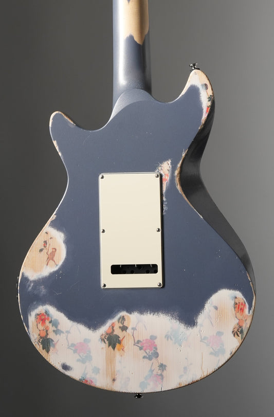 Liggett Guitars Taurus Electric Guitar - Heavy Relic Metallic Silver Over Floral Japanese Block Print, w/ OHSC