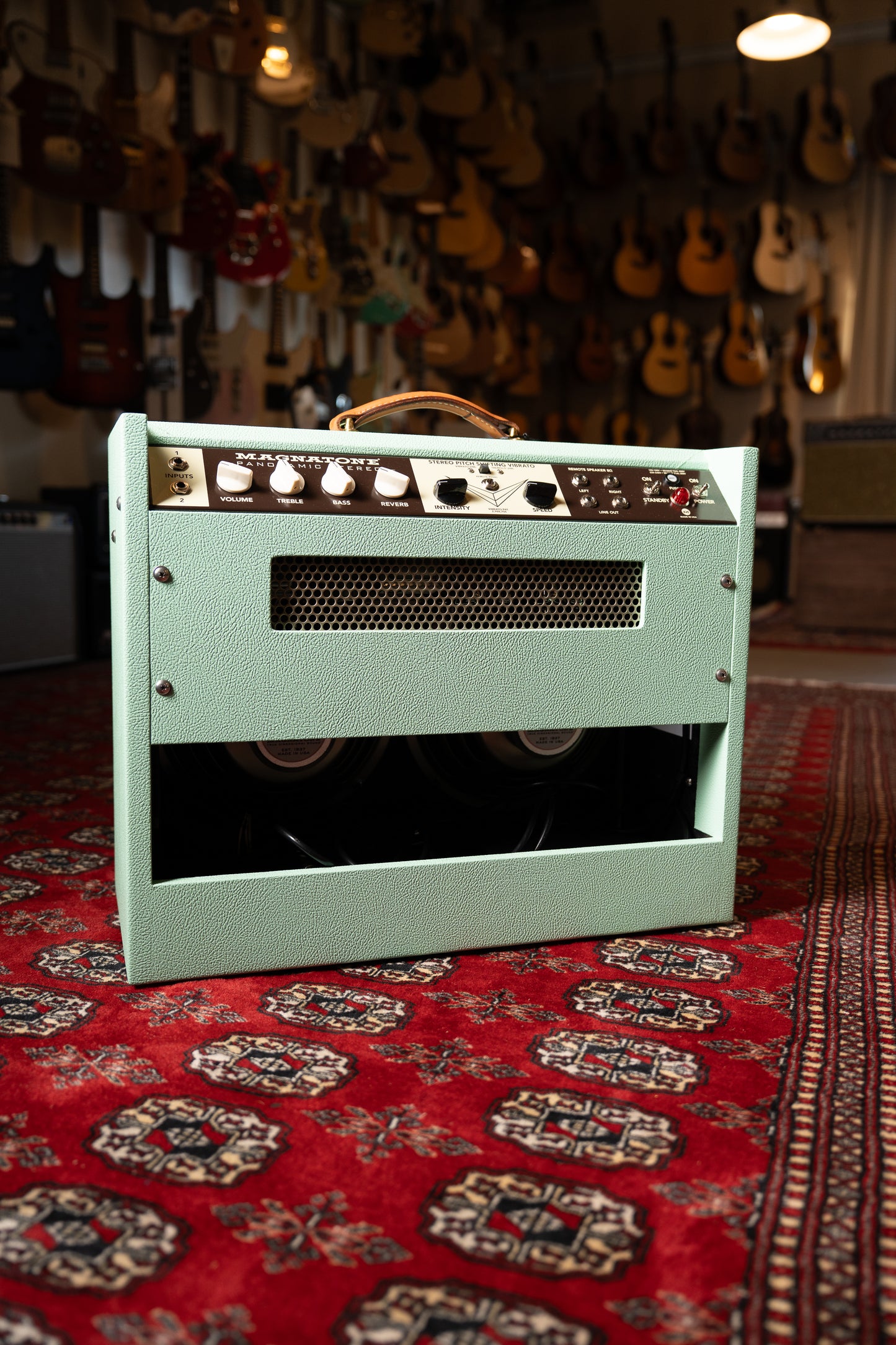 Magnatone Panoramic Stereo 12w + 12+ 2x10" Tube Guitar Amp Combo - Custom Seafoam Green w/ White Sparkle Grille