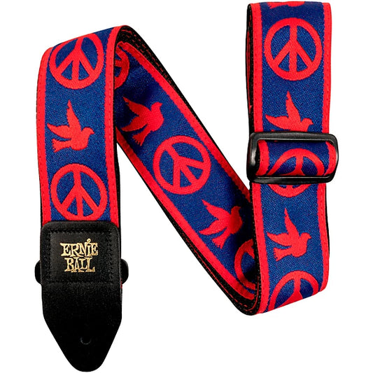 Ernie Ball Classic Jacquard Guitar Strap/Bass Strap - Red & Blue Peace Love Dove