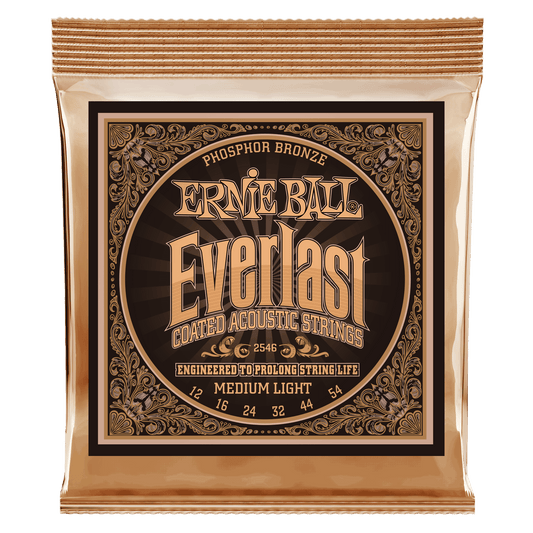 Ernie Ball Medium Light Everlast Coated Phosphor Bronze Acoustic Guitar Strings 12-54 Gauge