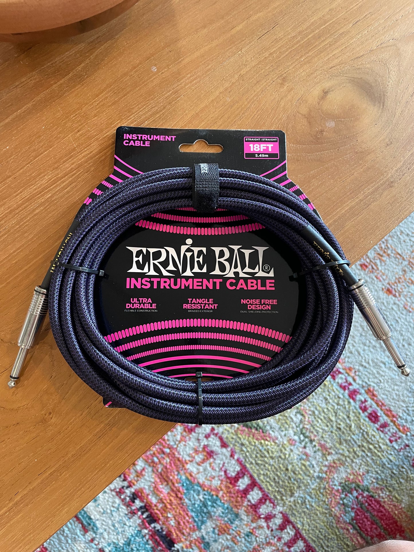 Ernie Ball Braided Instrument Cable Straight/Straight 18ft - Purple/Black