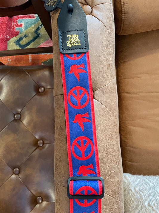 Ernie Ball Classic Jacquard Guitar Strap/Bass Strap - Red & Blue Peace Love Dove