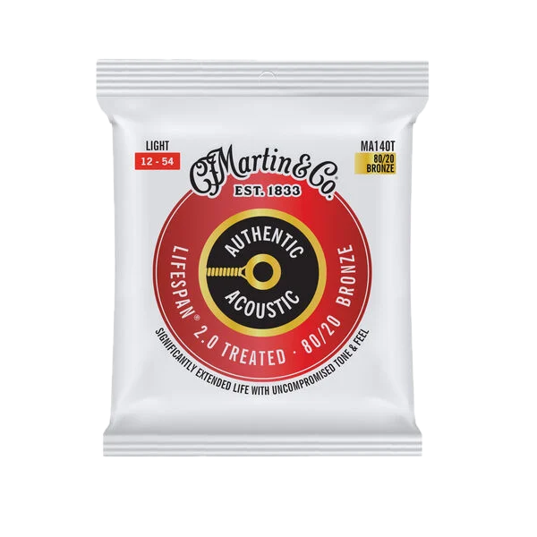 Martin MA140T .012-.054 Authentic Acoustic Lifespan 2.0 Treated 80/20 Bronze Guitar Strings - Light