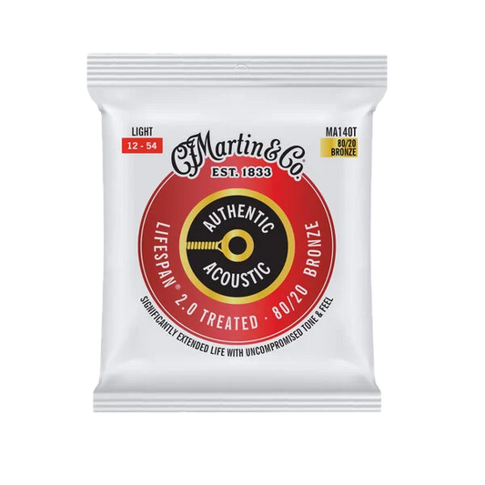 Martin MA140T .012-.054 Authentic Acoustic Lifespan 2.0 Treated 80/20 Bronze Guitar Strings - Light