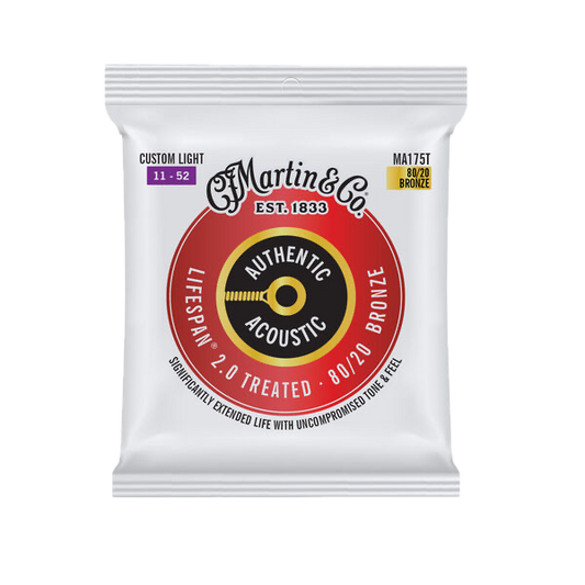 Martin MA175T .011-.052 Authentic Acoustic Lifespan 2.0 Treated 80/20 Bronze Guitar Strings - Custom Light