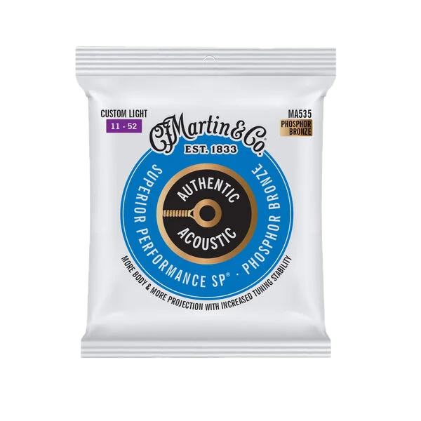 Martin MA535 .011-.052 Authentic Acoustic Superior Performance 92/8 Phosphor Bronze Guitar Strings - Custom Light