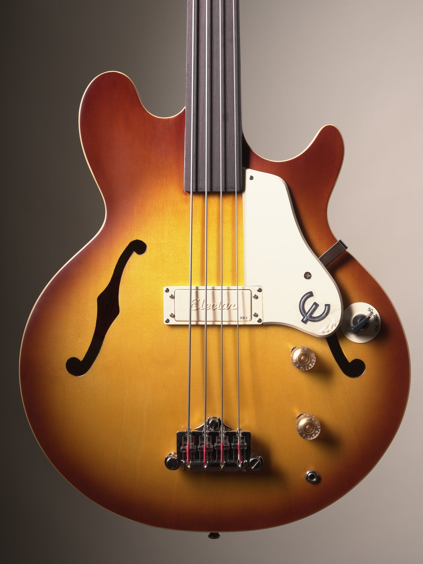 Epiphone Jack Casady Fretless Semi-hollow Electric Bass - Aged Royal Tan, incl. Gigbag
