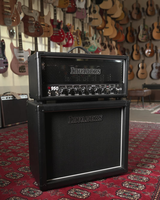 Invaders Amplification 950 Bad'As 50W Tube Guitar Amp Head w/ Series 9 1x12” Guitar Amp Cabinet - Black Taurus
