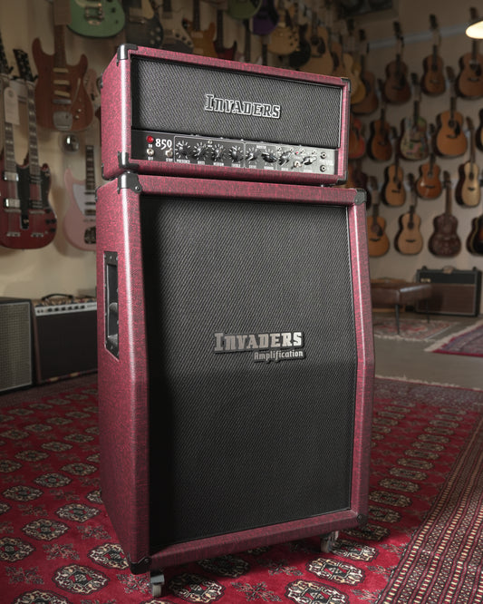 Invaders Amplification 850 Devil Dual Masters 50w Tube Guitar Amp Head w/ Series 9 2x12” Guitar Amp Cabinet - Redwine