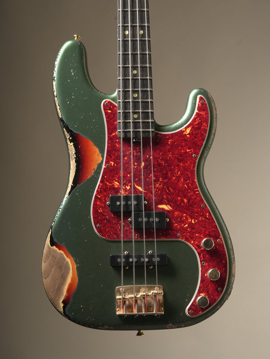Shabat Panther electric bass - Aged British Racing Green over Sunburst, incl. OHSC