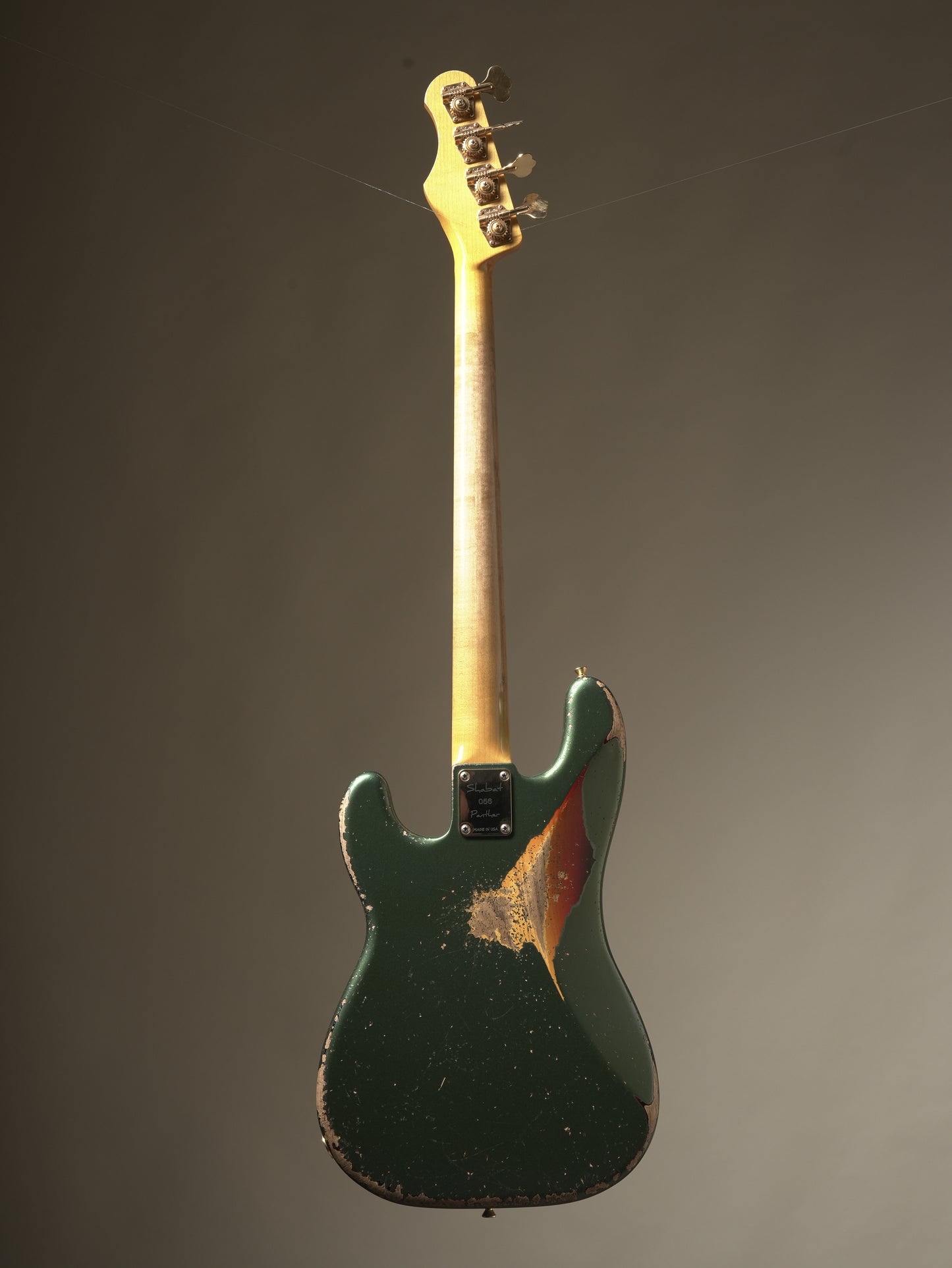 Shabat Panther electric bass - Aged British Racing Green over Sunburst, incl. OHSC