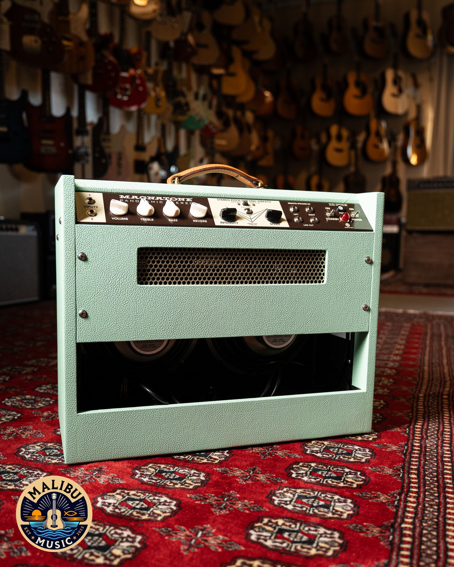 Magnatone Panoramic Stereo 12w + 12+ 2x10" Tube Guitar Amp Combo - Custom Seafoam Green w/ White Sparkle Grille