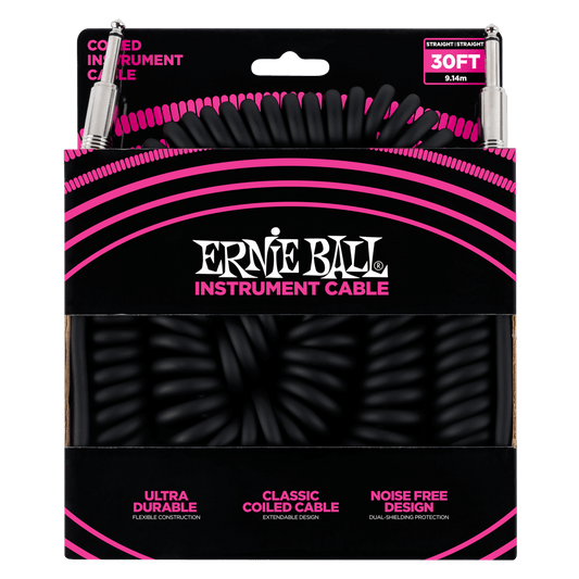 Ernie Ball Coiled Instrument Cable Straight/Straight 30ft - Black