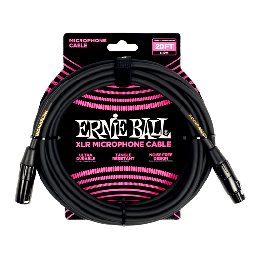 Ernie Ball Braided XLR Microphone Cable Male/Female 20ft - Black