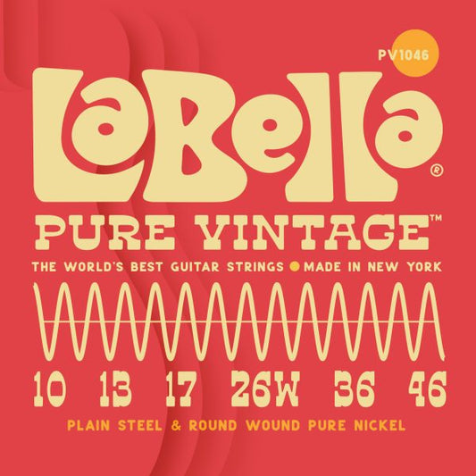 La Bella Pure Vintage Plain Steel & Round Wound Pure Nickel Electric Guitar Strings 10-46 Gauge - PV1046