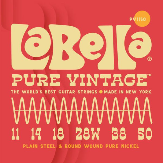 La Bella Pure Vintage Plain Steel & Round Wound Pure Nickel Electric Guitar Strings 11-50 Gauge - PV1150