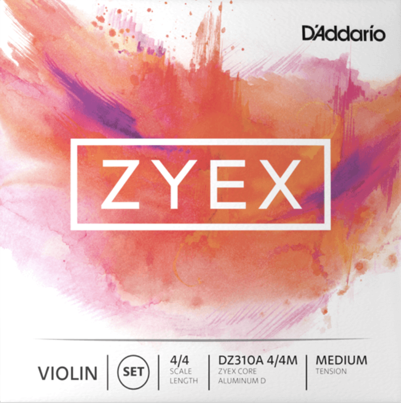 D'addario Zyex Violin String Set with Aluminum D, 4/4 Scale, Medium Tension