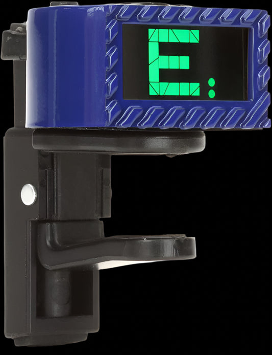 Blue and black guitar tuner with digital display