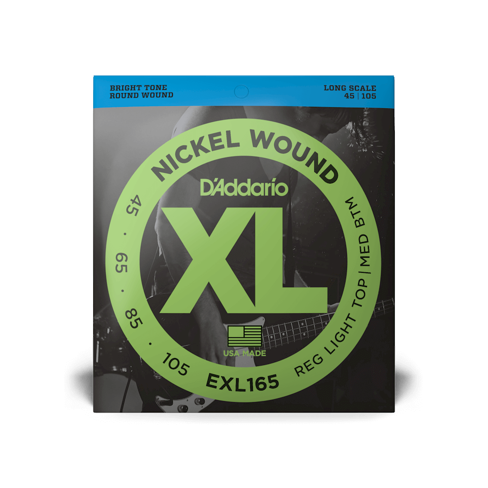 D'Addario Nickel Wound 45-105 Regular Light Top/Medium Bottom Long Scale Bass Strings - EXL165