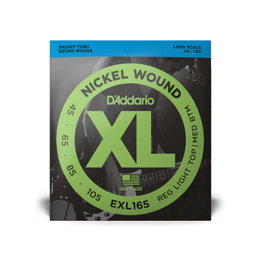 D'Addario Nickel Wound 45-105 Regular Light Top/Medium Bottom Long Scale Bass Strings - EXL165