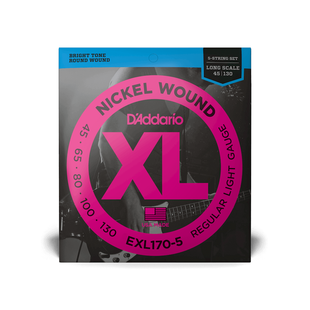 D'Addario Nickel Wound 45-130 Regular Light Long Scale 5-String Bass Strings - EXL170-5